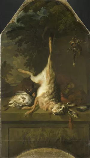 Still Life with Dead Hare and Partridges Oil painting by Dirk Valkenburg