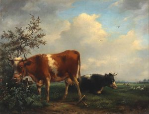 Kuhe Auf Der Weide by Dirk Van Lokhorst Oil Painting