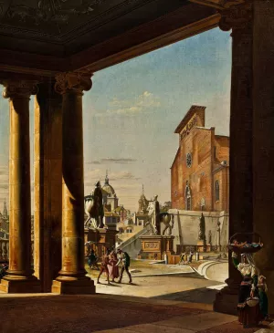 The Capitol In Rome, From The Colonnade Of The Palazzo Dei Conservatori Oil painting by Ditlev Martens