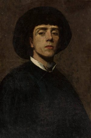 Self-Portrait by Dobieslaw Krolikowski Oil Painting