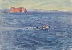 Seascape with Boat and Cliff by Dodge Macknight Oil Painting