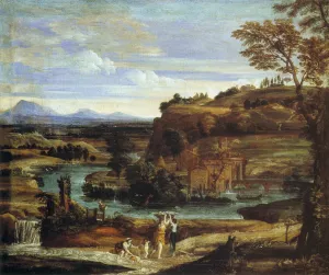 Landscape with a Child Overturning Wine painting by Domenichino