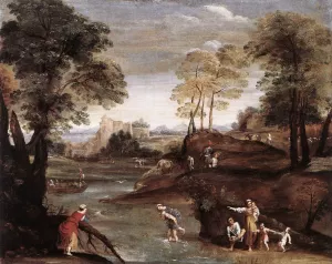 Landscape with Ford painting by Domenichino