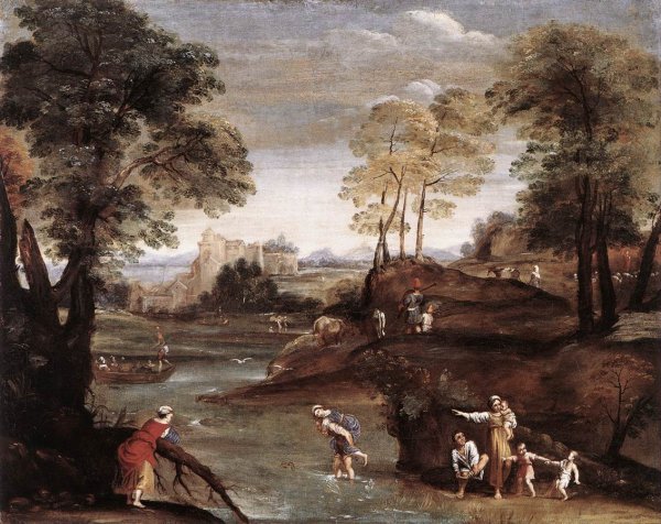 Landscape with Ford by Domenichino - Hand-Painted Oil Painting Reproduction