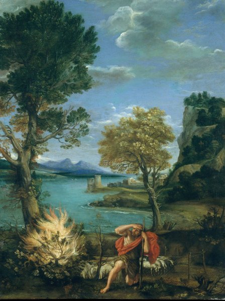 Main Product Photo of Landscape with Moses and the Burning Bush  Painting by Domenichino
