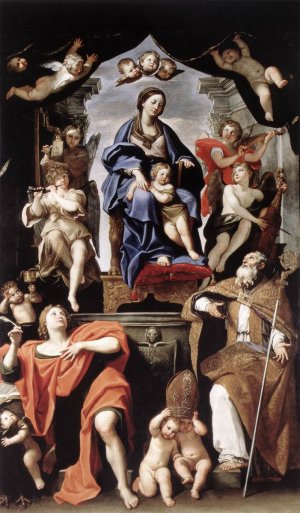 Madonna and Child with St Petronius and St John the Evangelist by Domenichino Oil Painting