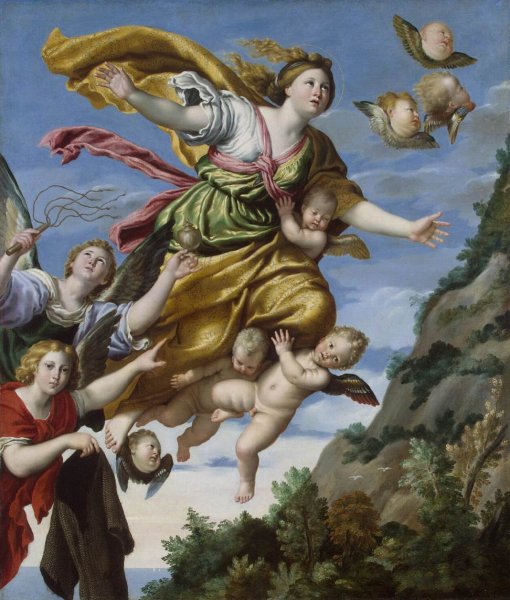 Mary Magdalene Taken up to Heaven by Domenichino - Hand-Painted Oil Painting Reproduction