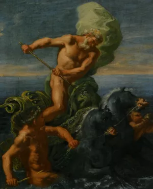 Neptune and his Chariot of Horses by Domenico Antonio Vaccaro - Oil Painting Reproduction