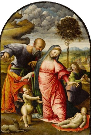 The Madonna, Saint Joseph, the Infant Baptist and an angel adoring the Infant Christ: The 'Feigen Adoration' by Domenico Beccafumi Oil Painting
