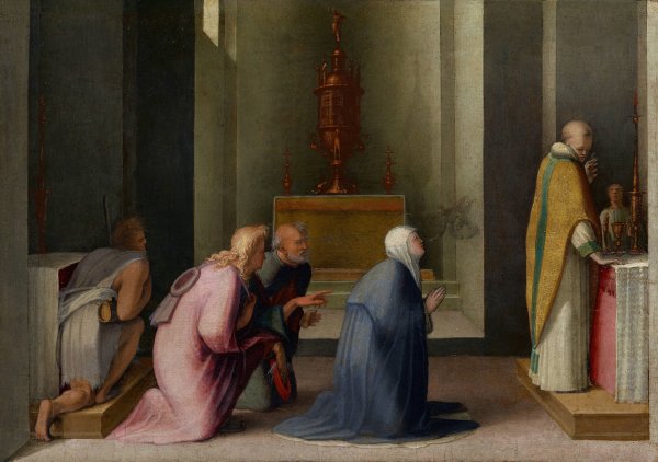 The Miraculous Communion of Saint Catherine of Siena  by Domenico Beccafumi - Hand-Painted Oil Painting Reproduction