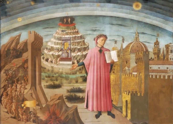 Main Product Photo of Dante Illuminating Florence with His Poem Detail Painting by Domenico Di Michelino