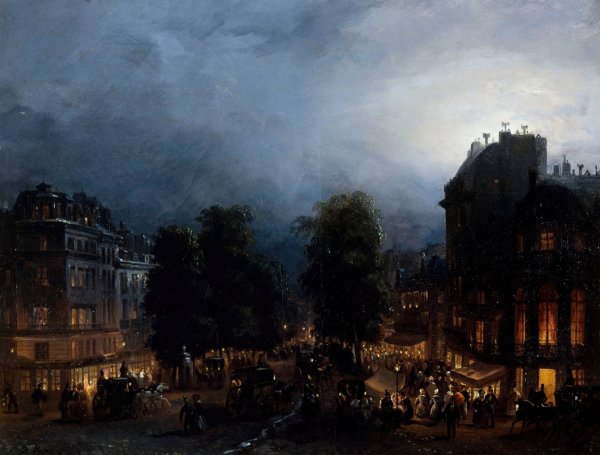 Le boulevard des Italiens de nuit  by Domenico Ferri - Hand-Painted Oil Painting Reproduction