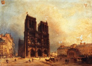 Vue du parvis de Notre-Dame by Domenico Ferri Oil Painting