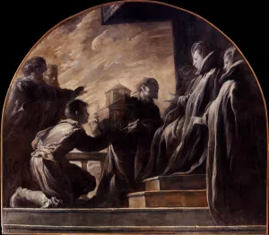 Margherita Gonzaga Receiving the Model of the Church of St Ursula painting by Domenico Fetti