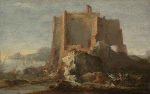Landscape with Rock and Fortress by Domenico Gargiulo Oil Painting