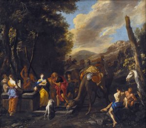 Rebecca and Eliezer at the Well by Domenico Gargiulo Oil Painting