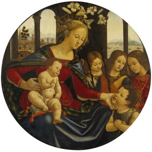 Madonna and Christ Child with Infant Saint John the Baptist and Three Angels by Domenico Ghirlandaio Oil Painting