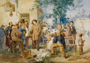 Il Bollettino Di Villafranca by Domenico Induno Oil Painting