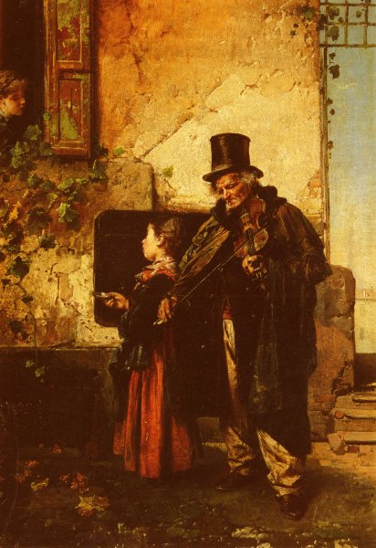 Main Product Photo of The Old Musician Painting by Domenico Induno