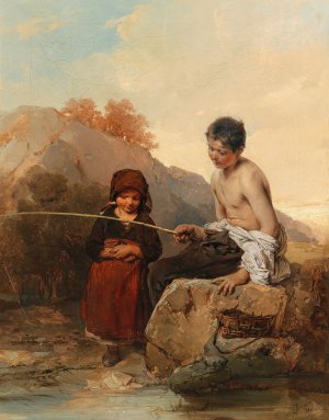The Young Fishermen by Domenico Induno Oil Painting