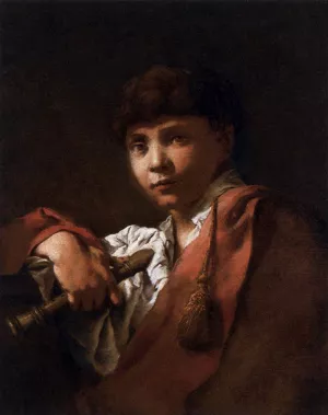 Boy with Flute by Domenico Maggiotto - Oil Painting Reproduction
