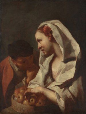 Girl Selling Fruit by Domenico Maggiotto Oil Painting