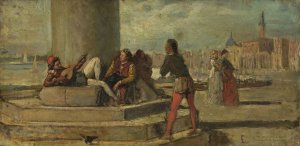 Genre scene against Venice by Domenico Morelli Oil Painting
