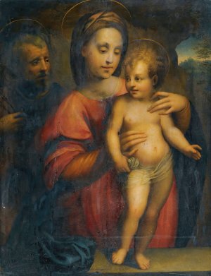 Holy Family, With The Madonna Supporting The Standing Christ Child On A Stone Ledge by Domenico Puligo Oil Painting