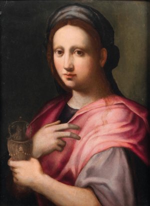 Saint Mary Magdalene holding an ointment vessel by Domenico Puligo Oil Painting
