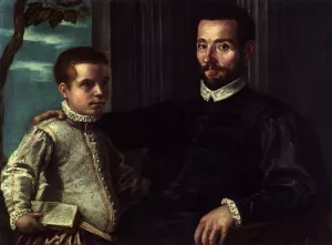 Portrait of a Nobleman with His Son by Domenico Robusti - Oil Painting Reproduction