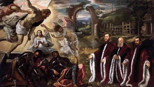 Resurrection and Three Avogadri by Domenico Robusti - Oil Painting Reproduction