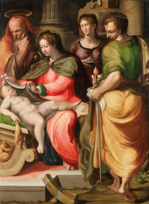The Holy Family with Saint Catherine of Alexandria and Saint Paul by Domenico Tibaldi Oil Painting
