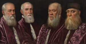 A group portrait of four Venetian senators by Domenico Tintoretto Oil Painting