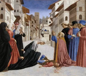 St Zenobius Performs a Miracle Predella 4 by Domenico Veneziano - Oil Painting Reproduction