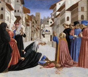 St Zenobius Performs a Miracle Predella 4 Oil painting by Domenico Veneziano