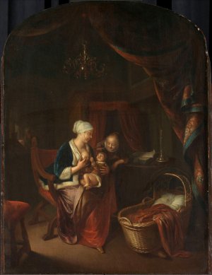 A Mother giving her Child the Breast by Domenicus Van Tol Oil Painting