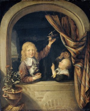 Children with a mousetrap by Domenicus Van Tol Oil Painting