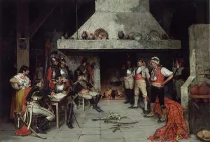 Militares en la Taberna by Domingo Munoz Cuesta Oil Painting