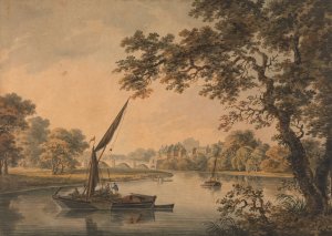 A Bridge over the Thames, with sailing barges in the foreground by Dominic Serres Oil Painting