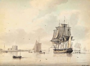 A Royal Navy Frigate Drying Her Sails Off Calshot Castle, Southampton by Dominic Serres Oil Painting