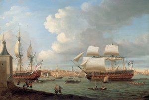 Foudroyant and Pegase entering Portsmouth Harbour, 1782 by Dominic Serres Oil Painting