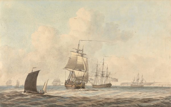 Warships Passing in the Channel by Dominic Serres - Hand-Painted Oil Painting Reproduction