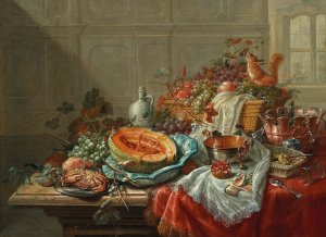 Porcelain, silver objects, fruit and shellfish on a table by Dominicus Gottfried Waerdigh Oil Painting