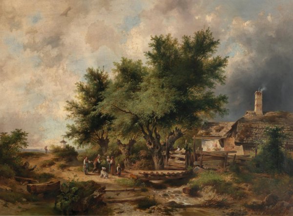 Returning from the Hay Harvest  by Dominik Schuhfried - Hand-Painted Oil Painting Reproduction