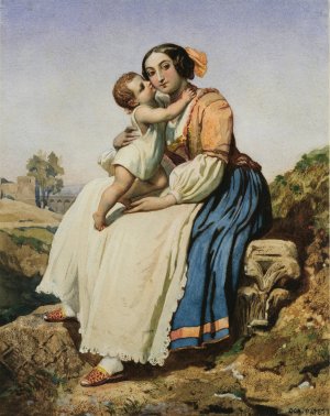 An Italian Peasant Woman and Child by Dominique Louis Papety Oil Painting
