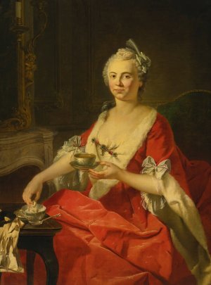 Portrait of a woman taking tea by Donat Nonnotte Oil Painting