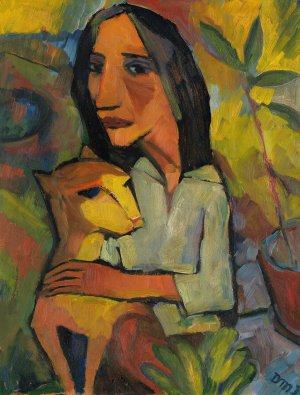 Junge Frau mit Katze by Dorothea Maetzel-Johannsen Oil Painting