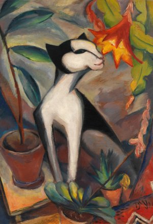Katze mit Kakteenblute I by Dorothea Maetzel-Johannsen Oil Painting