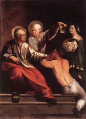 St Cosmas and St Damian painting by Dossi Battista