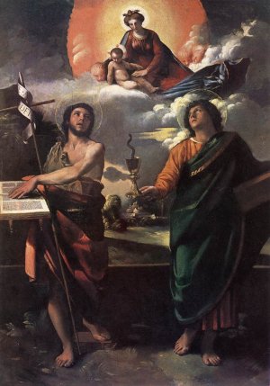 The Virgin Appearing to Sts John the Baptist and John the Evangelist by Dossi Battista Oil Painting